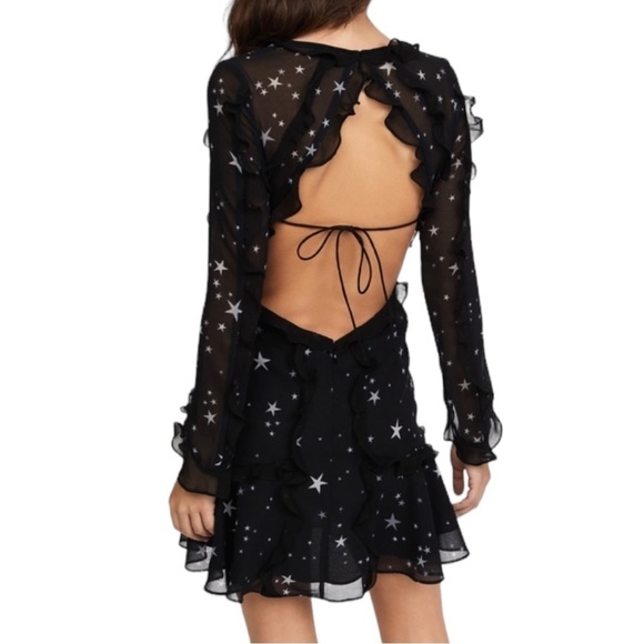 NWT Fame and Partners Kye Night Sky Star Print Ruffle Open Back Mini Dress 2 - Picture 2 of 15